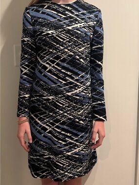 St. John Blue and Black Patterned Dress
